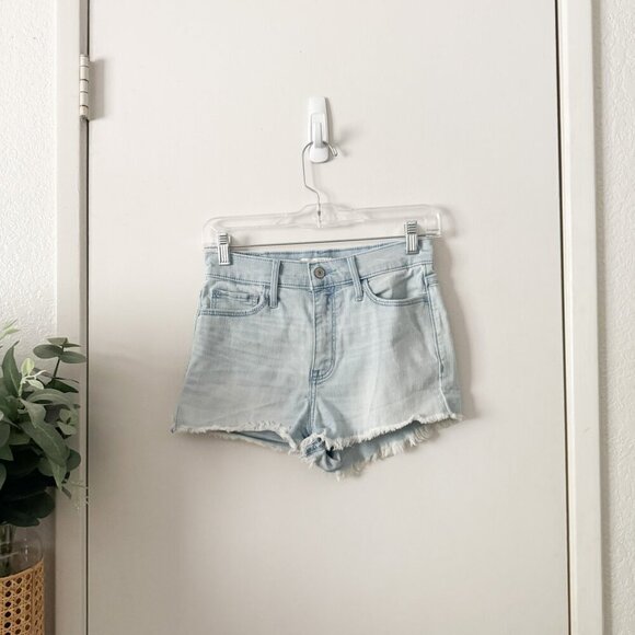☀️ ABERCROMBIE & FITCH High Rise Light Wash Denim Jean Shorts Distressed Hem - Picture 2 of 5